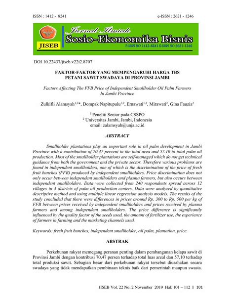 Faktor-Faktor Yang Mempengaruhi Harga TBS Sawit di Kalbar