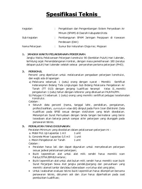 Spesifikasi Tambaahan