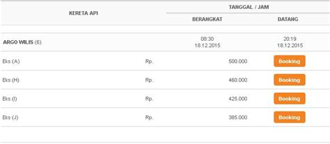 Daftar Harga Tiket Argo Wilis Priority