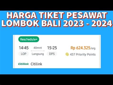 Harga Tiket Pesawat Lombok Denpasar