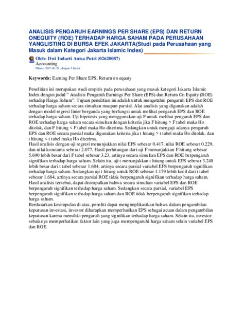 Analisis Pengaruh ROE terhadap Harga Saham