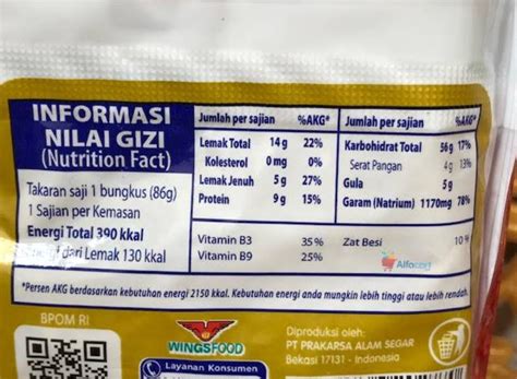 Kandungan Gizi Mie Bon Cabe