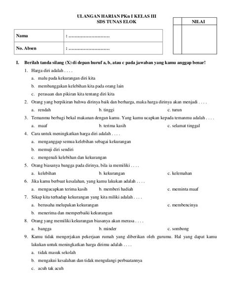 Mmaterial PKN kelas 3 semester 2 tentang Harga Diri