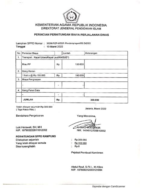 Perhitungan Biaya Perjalanan