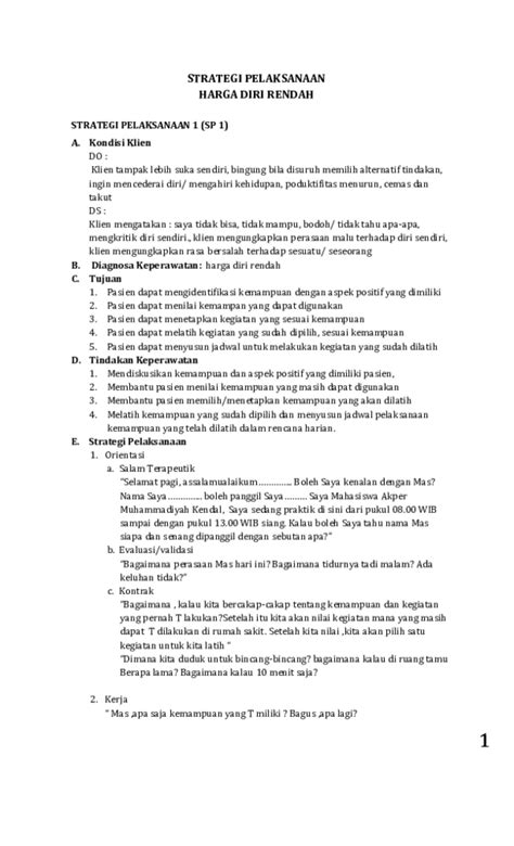 Daftar Sp Lengkap Harga Diri Rendah